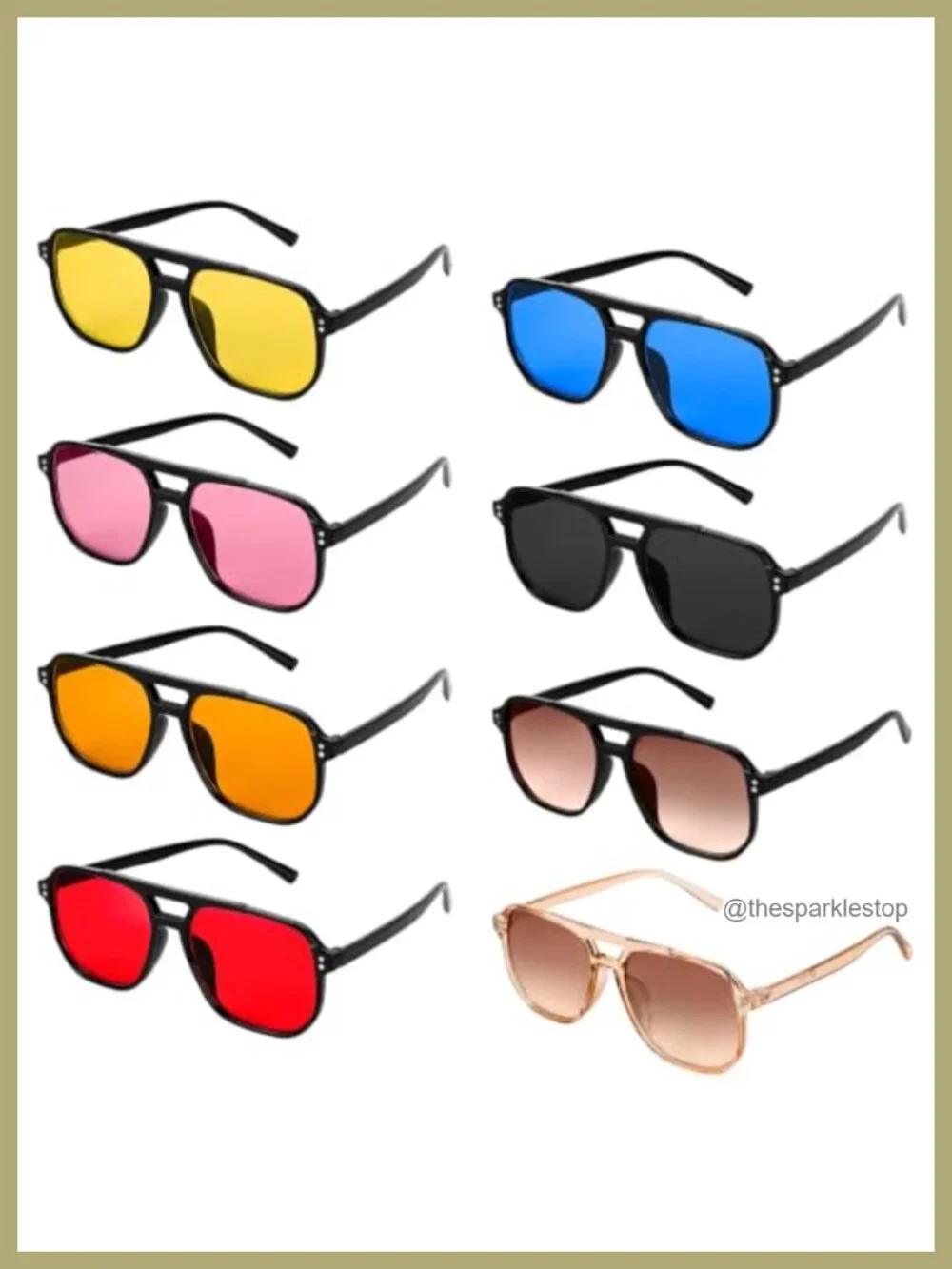 8 Pack Retro Square Aviator Sunglasses UV400 Unisex Oversized Shades